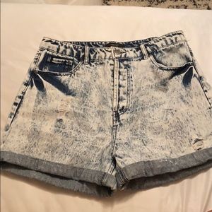 High Waisted Acid Wash Denim Shorts